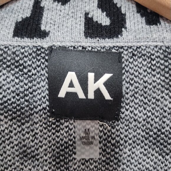 Anne Klein Gray Leopard Print Longline Blazer Sweater-Faux Double Breasted-Sz M - Picture 4 of 12